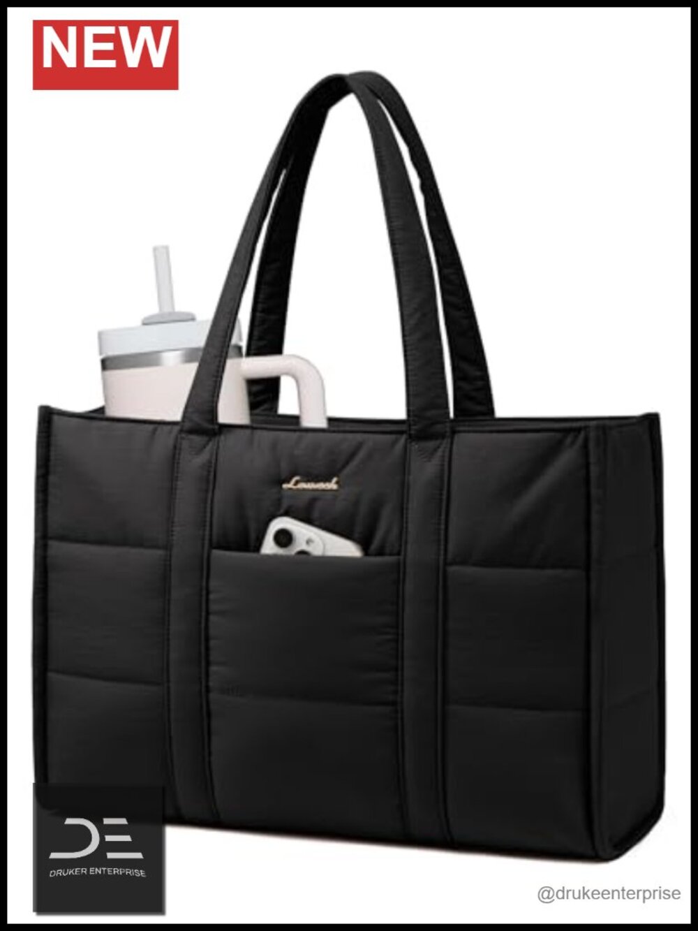 Quilted Puffer Laptop Bag for Women, 15.6" Work Tote, Lightweight Casual